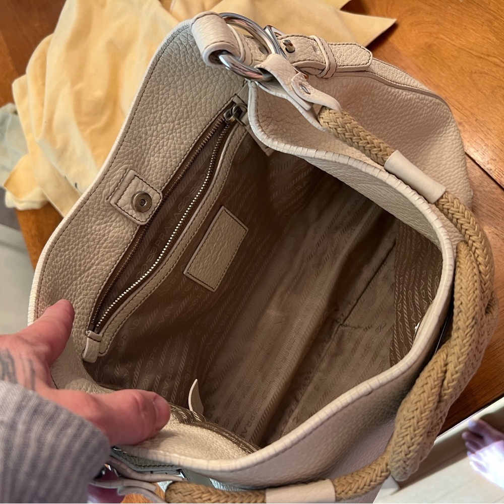 Prada Cream Hobo Bag with Textured Leather - Picture 3 of 4